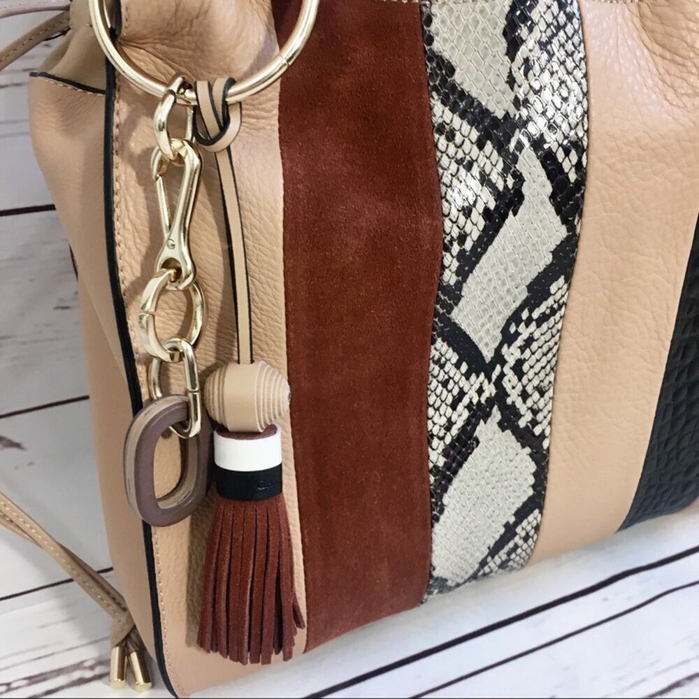 NEW Vince Camuto Suni Leather Shoulder Bag Tote Satchel Moccasin Stripe Purse - Picture 6 of 8